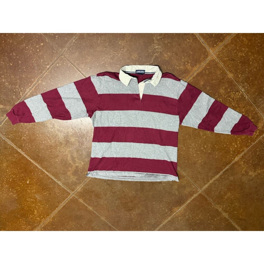 Vintage Lands End Authentic Rugby Collard Striped Shirt Polo Womens XL Grey Wine